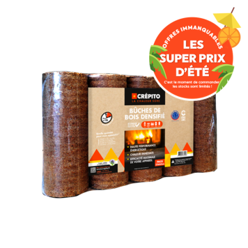 Bûches de bois densifiées rondes - Crépito - Pack de 5 Bûches
