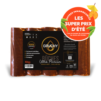 Bûches densifiées  ULTRA PREMIUM Gruchy- 100% HÊTRE - Gruchy -l Pack de 5 Bûches