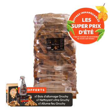 Bois de chauffage ULTRA PREMIUM Gruchy  (Taille au choix) + 1 sac de bois d'allumage 40 litres Gruchy OFFERT par commande