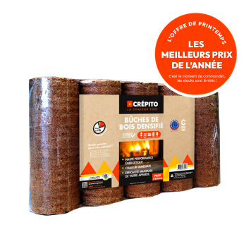 Bûches de bois densifiées rondes - Crépito - Pack de 5 Bûches