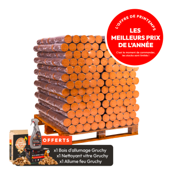 Palette de bûches densifiées ULTRA PREMIUM GRUCHY - 100% HÊTRE -
