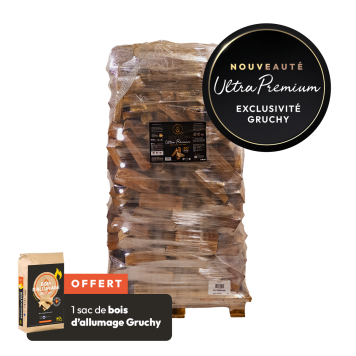 Bois de chauffage ULTRA PREMIUM Gruchy  (Taille au choix) + 1 sac de bois d'allumage 40 litres Gruchy OFFERT par commande