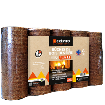 Bûches de bois densifiées rondes - Crépito - Pack de 5 Bûches