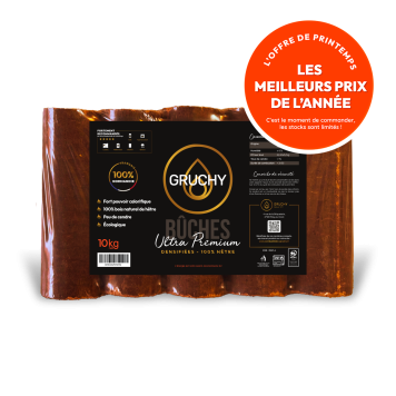 Bûches densifiées  ULTRA PREMIUM Gruchy- 100% HÊTRE - Gruchy -l Pack de 5 Bûches