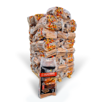 Sacs de Bûches Premium Crépito sur palette -  spéciales cuisson feu de bois