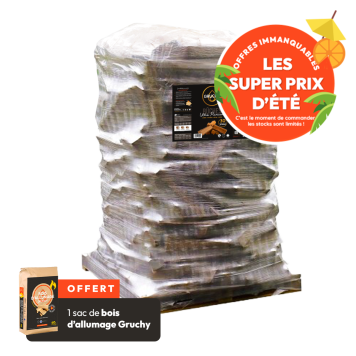 Bois de chauffage ULTRA PREMIUM Gruchy  (Taille XL au choix) + 1 sac de bois d'allumage 40 litres Gruchy OFFERT par commande