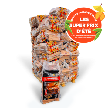 Sacs de Bûches Premium Crépito sur palette -  spéciales cuisson feu de bois