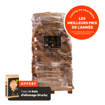 Bois de chauffage ULTRA PREMIUM Gruchy  (Taille au choix) + 1 sac de bois d'allumage 40 litres Gruchy OFFERT par commande
